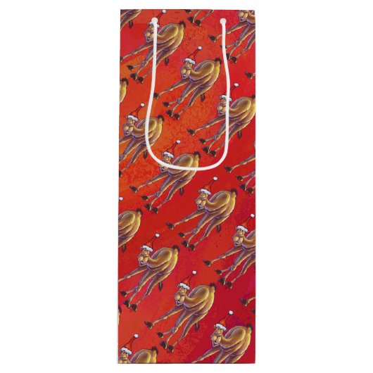 Festive Camel Pattern on Red Wijn Cadeautas (Voorkant)