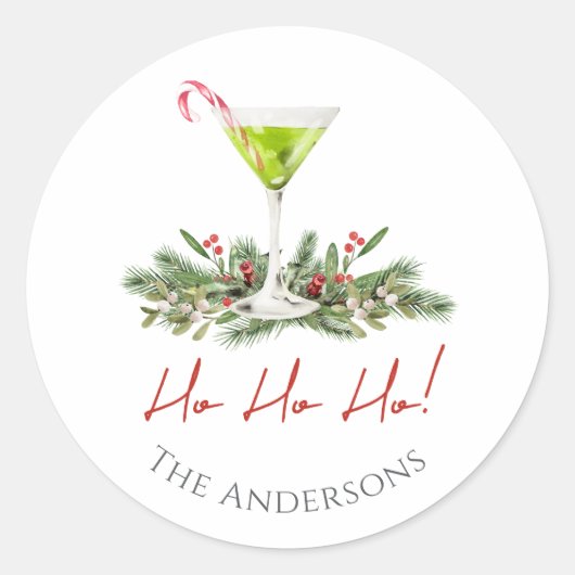 Festive Candy Cane Cocktail Martini and Mistletoe Ronde Sticker (Voorkant)