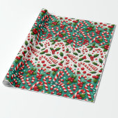 Festive Candy Cane & Holly Christmas Wrapping Pape Cadeaupapier (Uitgerold)