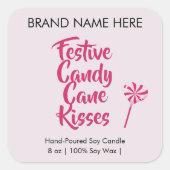 Festive Candy Cane Kisses | Modern Candle Labels (Voorkant)