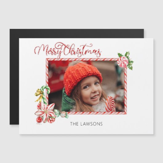 Festive Candy Cane Merry Christmas One Photo (Voorkant / Achterkant)