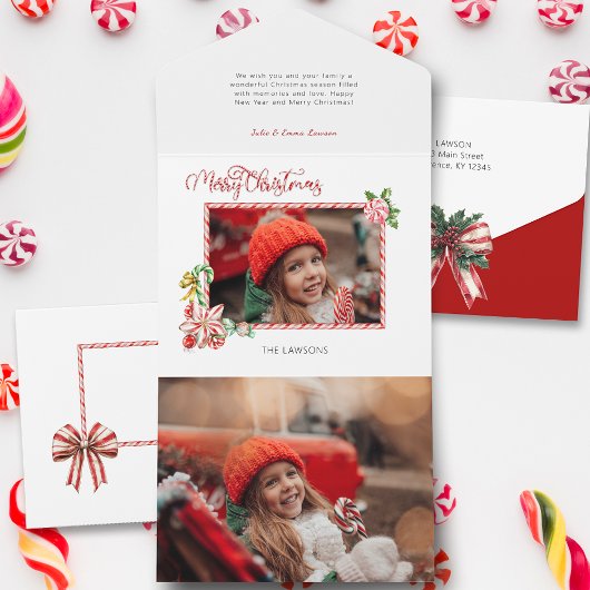 Festive Candy Cane Merry Christmas One Photo All In One Uitnodiging