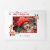 Festive Candy Cane Merry Christmas One Photo Drieluik Wenskaart (Cover)
