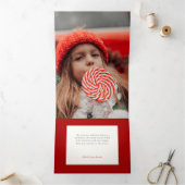Festive Candy Cane Merry Christmas One Photo Drieluik Wenskaart (Binnen)