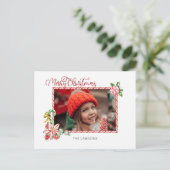 Festive Candy Cane Merry Christmas One Photo Feestdagenkaart (Staand voorkant)