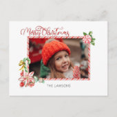 Festive Candy Cane Merry Christmas One Photo Feestdagenkaart (Voorkant)