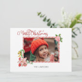 Festive Candy Cane Merry Christmas One Photo Feestdagenkaart (Staand voorkant)