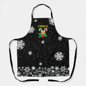 FESTIVE Candy Canes Holly met Snowflakes op BLACK Schort (Voorkant)