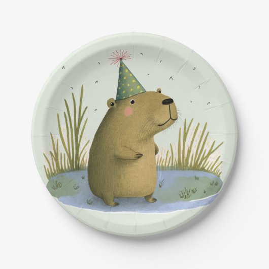 Festive Capybara Birthday Pet Paper Borden Papieren Bordje (Voorkant)