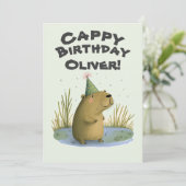 Festive Capybara Birthday Pet Wenskaart Feestdagenkaart (Staand voorkant)