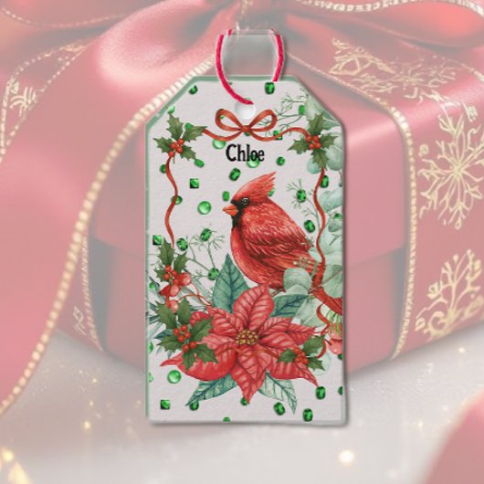 Festive Cardinal Bird Gift Tags Cadeaulabel