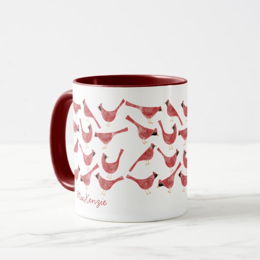 Festive Cardinal Bird Watercolor Personalized Name Mok (Voorkant links)