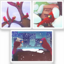 Festive Cardinal Scenes Sticker Pack