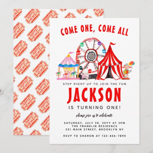 Festive Carnival Circus Show Party Kind Birthday Kaart (Voorkant / Achterkant)