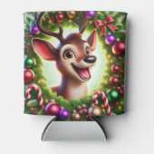 Festive Cartoon Reindeer with Christmas Decoration Blikjeskoeler (Voorkant)