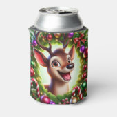 Festive Cartoon Reindeer with Christmas Decoration Blikjeskoeler (Blikje Achterkant)