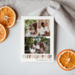 Festive Casual kleurrijk kerstfeest - Verticaal 3  Feestdagenkaart<br><div class="desc">Deze feestelijke, casual, kleurrijke kerstkerstkaart met drie flitsen is perfect voor uw leuke, creatieve en heldere kerstmis. Het is een uniek, speels modern lettertype in rood, boho tan, en licht en donkergroen, maken een gelukkig seizoensgebonden gevoel mogelijk. Als je de donkere winter van je geliefden wilt ophelderen met een schattige...</div>