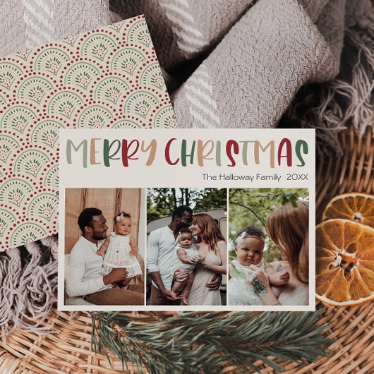 Festive Casual kleurrijke kerstfoto drie Feestdagenkaart