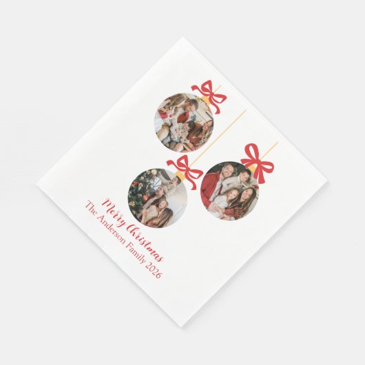 Festive Casual Merry Christmas Ornament Photo Red  Servet (Hoek)