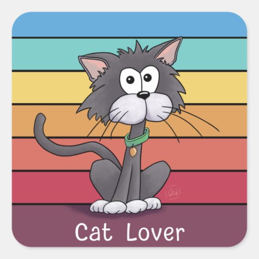 Festive Cat Lover Vierkante Sticker (Voorkant)