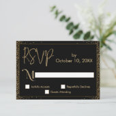 Festive Celebrations Faux Gold Confetti op Black RSVP Kaartje (Staand voorkant)