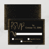 Festive Celebrations Faux Gold Confetti op Black RSVP Kaartje (Voorkant / Achterkant)