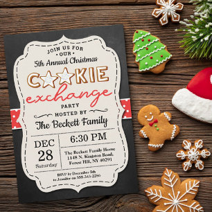 Festive Chalkboard Cookie Exchange Kerstparty Kaart