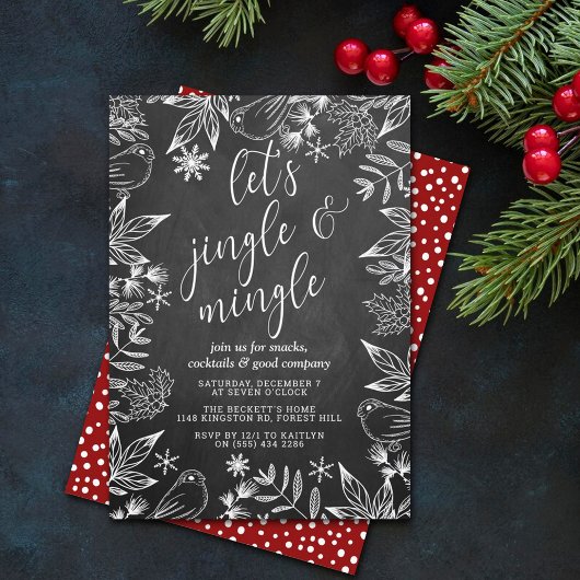Festive Chalkboard Jingle & Mingle Holiday Party Kaart