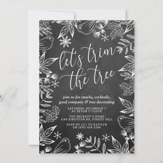 Festive Chalkboard Tree Trimming Party Kaart (Voorkant)