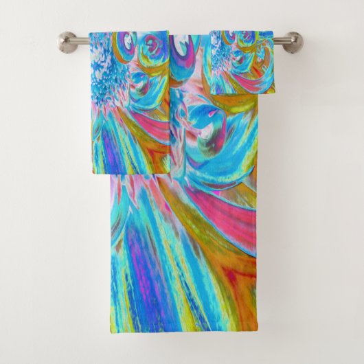 Festive Chartreuse and Blue Dahlia Flower Petals Bad Handdoek (Insitu)