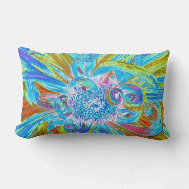 Festive Chartreuse and Blue Dahlia Flower Petals Kussen (Voorkant)