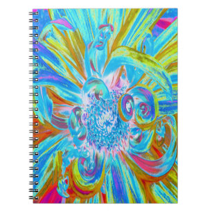Festive Chartreuse and Blue Dahlia Flower Petals Notitieboek