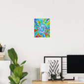 Festive Chartreuse and Blue Dahlia Flower Petals Poster (Thuiskantoor)