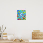 Festive Chartreuse and Blue Dahlia Flower Petals Poster (Keuken)