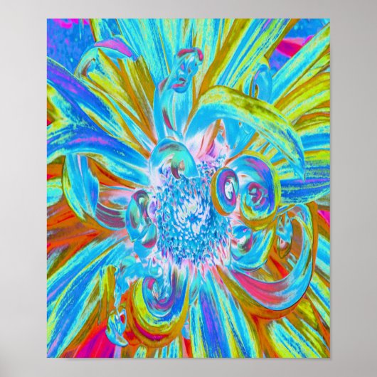 Festive Chartreuse and Blue Dahlia Flower Petals Poster (Voorkant)