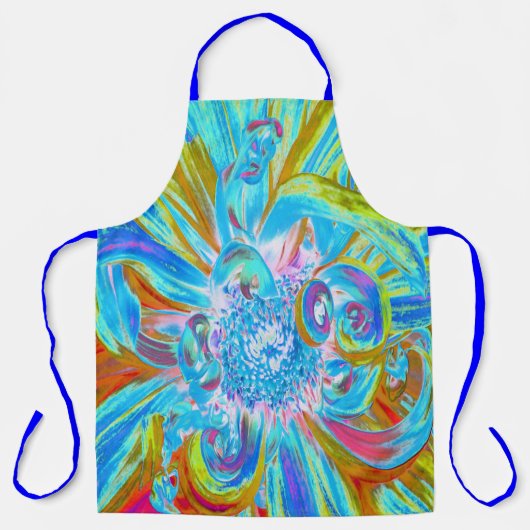 Festive Chartreuse and Blue Dahlia Flower Petals Schort (Voorkant)