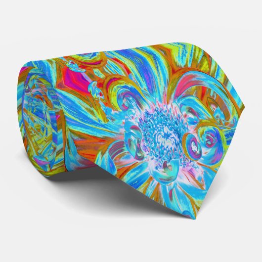 Festive Chartreuse and Blue Dahlia Flower Petals Stropdas (Opgerold)