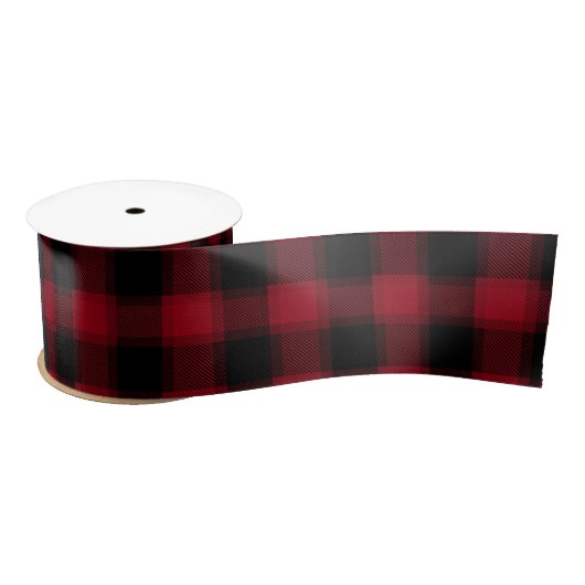 Festive Checkered Dark Red & Black Play Satijnen Lint (Spoel)