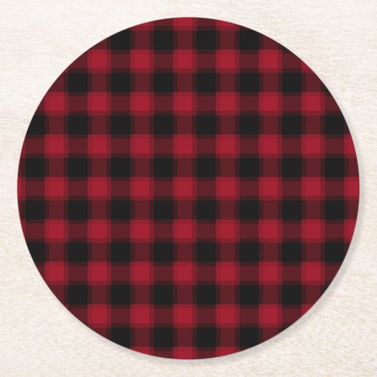 Festive Checkered Red & Black Plays Pattern Ronde Kartonnen Onderzetter (Voorkant)
