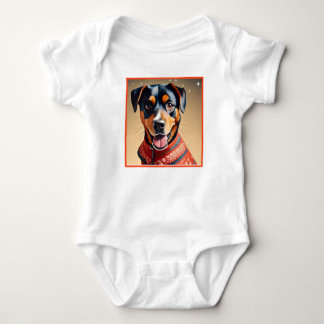 Festive Cheer: Cozy Rottweiler Mix in Red Sweater Romper