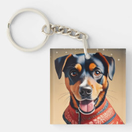 Festive Cheer: Cozy Rottweiler Mix in Red Sweater Sleutelhanger