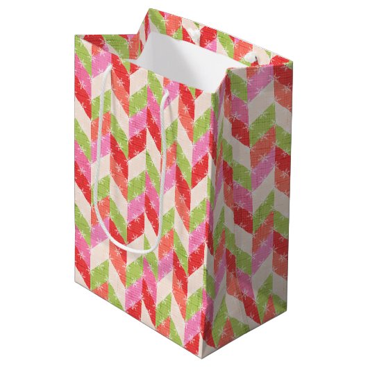 Festive chevron Gift Bag Medium Cadeauzakje (Voorkant Gekanteld)