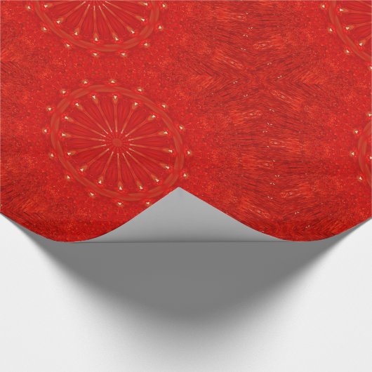 Festive Chic Bright Red Kaleidoscope Design Cadeaupapier (Hoek)