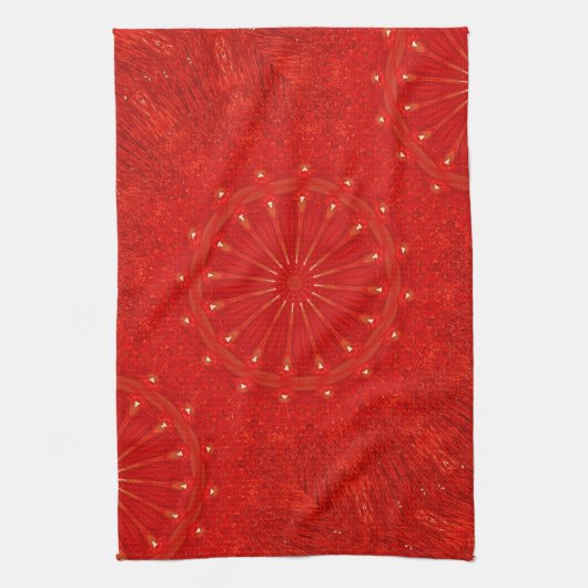 Festive Chic Bright Red Kaleidoscope Design Theedoek (Verticaal)