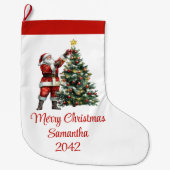 Festive Chic Santa Claus Red White Rustic Holiday Grote Kerstsok (Voorkant)