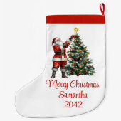 Festive Chic Santa Claus Red White Rustic Holiday Grote Kerstsok (Achterkant)