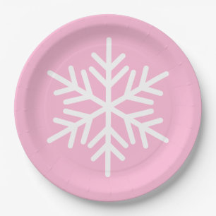Festive Chic Witte Alpen Sneeuwvlok Op Pastel Roze Papieren Bordje