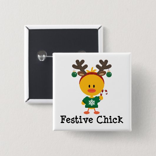 Festive Chick Vierkante Button 5,1 Cm (Voorkant /achterkant)