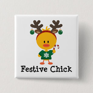 Festive Chick Vierkante Button 5,1 Cm