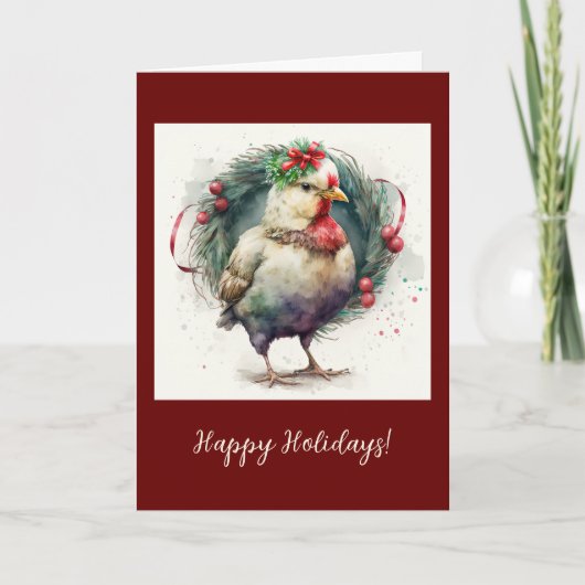 Festive Chicken Folded Holiday / kerstkaart Bedankkaart (Voorkant)